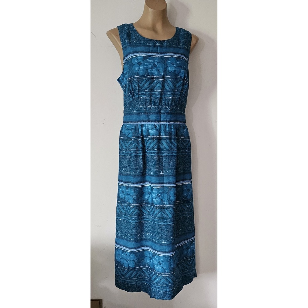 Vtg MHM Melissa‎ Harper Blue Hawaiian Sleeveless Dress Womens 14 Cut Out Back
